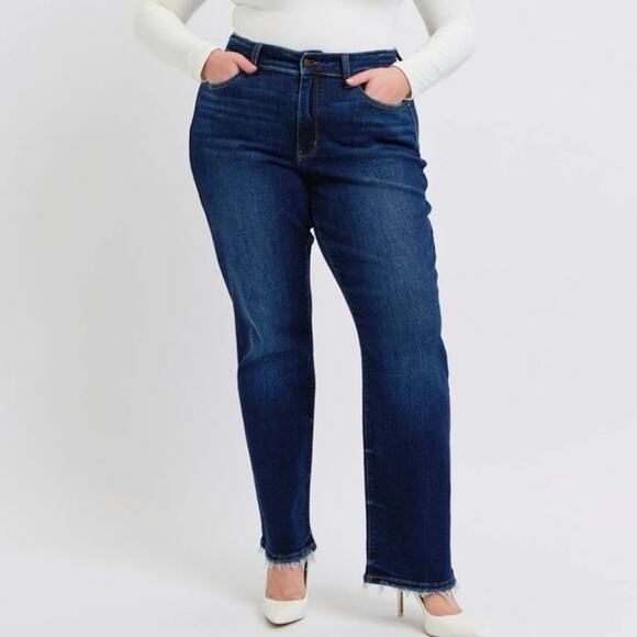 Judy Blue Straight Fit Raw Hem Jeans Size 15/32 - Picture 1 of 10